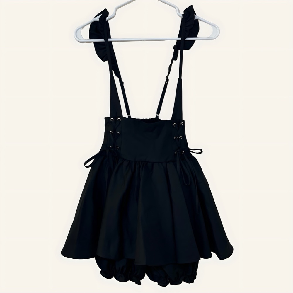 Goth Punk Rock Cosplay‎ Black Suspender Lace up Woman’s Dress Small